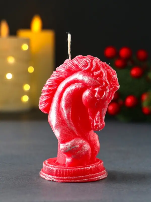 Свеча новогодняя "Конь" 9х6х5cм, ЛАК, красный