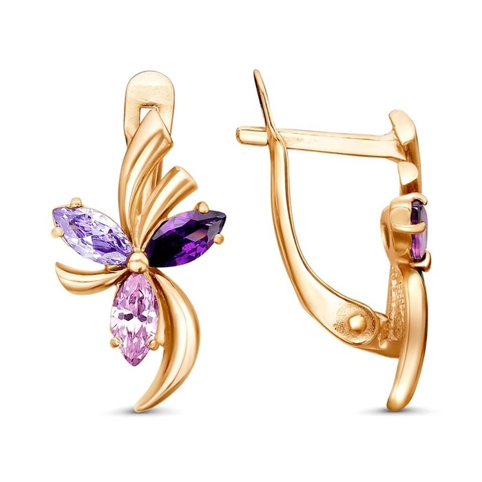 Серьги «Вихрь» цветок, розовое золочение, цвет фиолетовый Серьги «Вихрь» цветок, розовое золочение, цвет фиолетовый