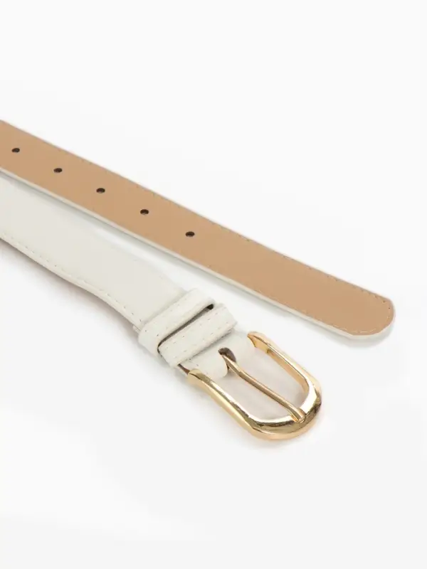Ремень женский, 110&times;2.8 см, классическая пряжка металл, золотистая, белый