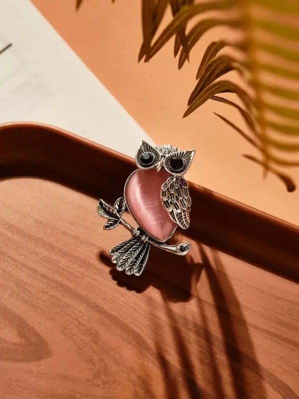 Брошь &laquo;Сова&raquo;, сиреневая в чернёном серебре