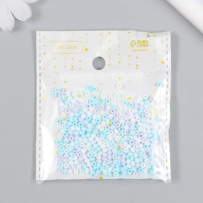 Бисер стекло 8/0  Бисер стекло 8/0 "Маршмеллоу. Матовый. Меланж. Голубой" 10 гр