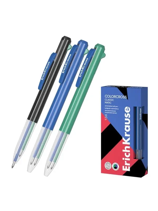 Ручка шариковая ErichKrause. Colorcross, автоматическая, 3-цветная, узел 0.7 мм
