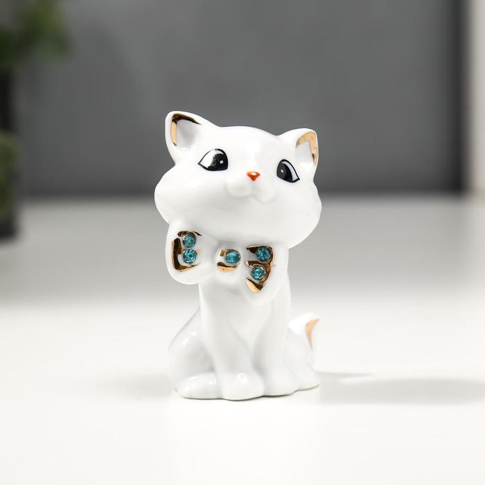 Сувенир керамика Сувенир керамика "Белый котёночек с бабочкой" с золотом, стразы 7,5 см