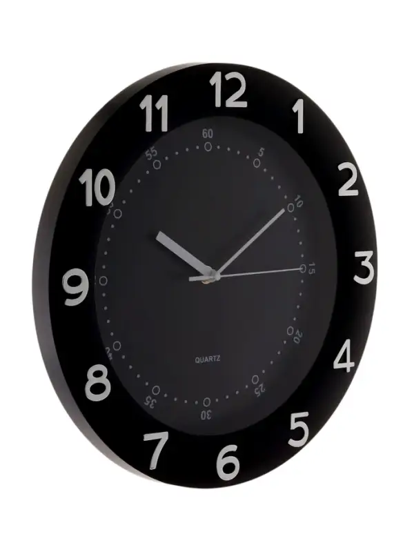 Часы настенные интерьерные, бесшумные, плавный ход, d=32 см, внутренний d=23.7 см, чёрные