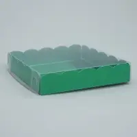 Коробка для печенья, кондитерская упаковка с PVC крышкой, «Зеленая», 15 х 15 х 3 см