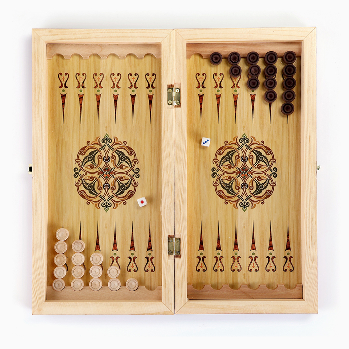 Настольные игры 3 в 1 "Мозаика": шахматы, нарды, шашки, доска деревянные, большие, 40х40 см