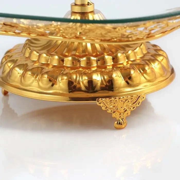 Этажерка-фруктовница квадратная, 2 яруса, 29&times;29 см, 17&times;17 см, высота 43 см, стекло, золотистая