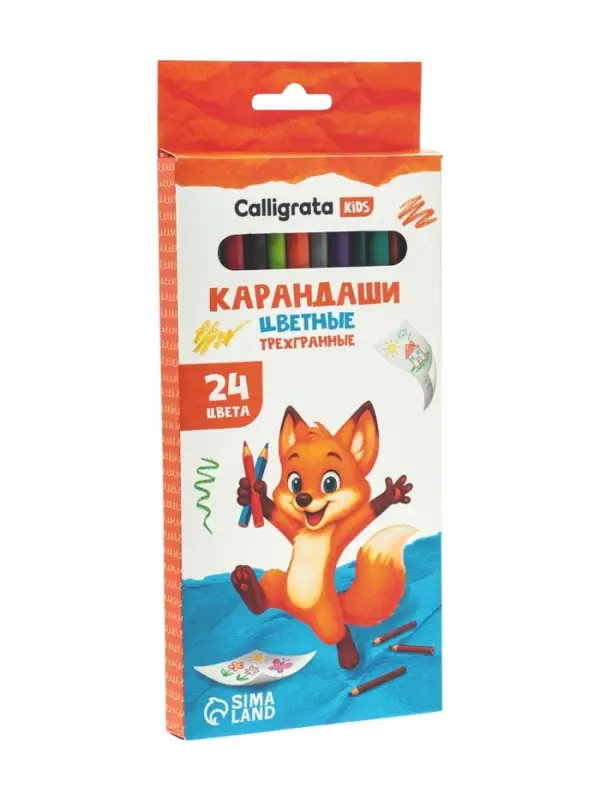 Карандаши Calligrata, цветные, 24 цвета, трёхгранные, пластиковые