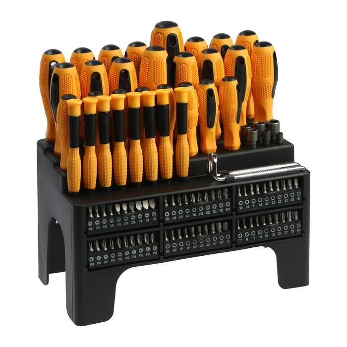 Набор профессиональных отверток и бит DEKO SS100 с удобной подставкой, 100 предметов Набор профессиональных отверток и бит DEKO SS100 с удобной подставкой, 100 предметов