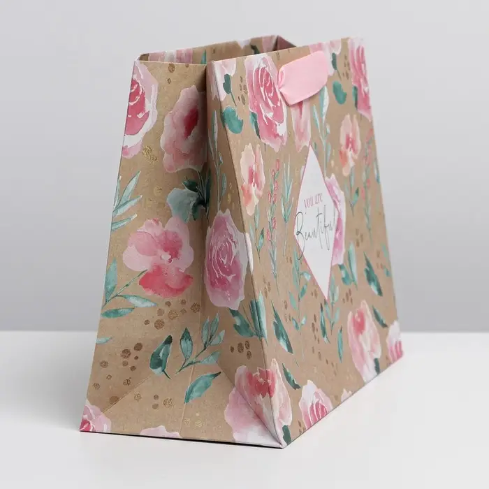 Пакет подарочный крафтовый, упаковка, You are beautiful, MS 23 х 18 х 10 см Пакет подарочный крафтовый, упаковка, You are beautiful, MS 23 х 18 х 10 см