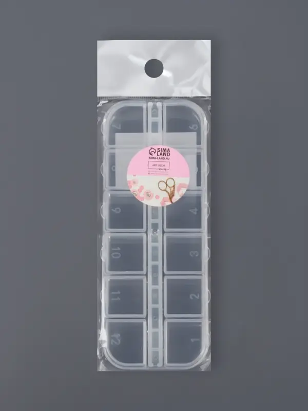 Органайзер для хранения мелочей, 12 ячеек с номерами, 13×5.3×1.3 см, прозрачный Органайзер для хранения мелочей, 12 ячеек с номерами, 13×5.3×1.3 см, прозрачный