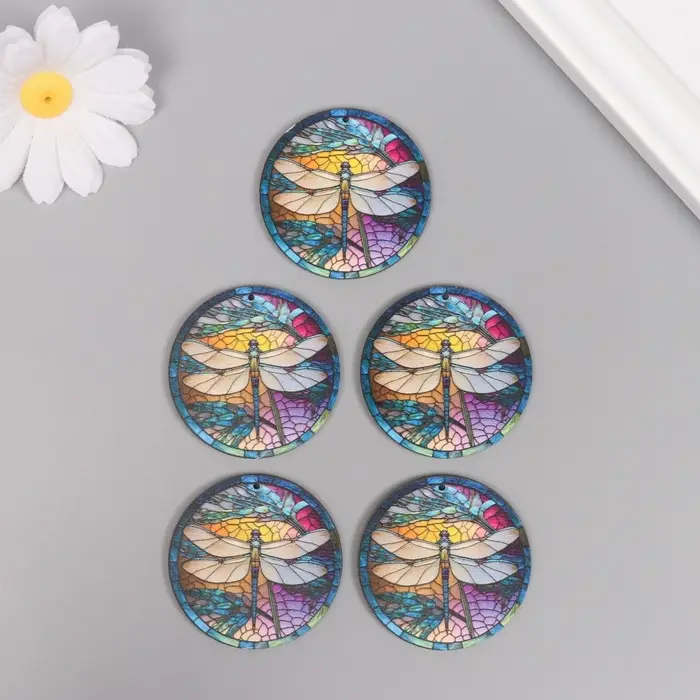 Декор для творчества дерево Декор для творчества дерево "Стрекоза. Витраж" 4,6х4,6х0,3 см