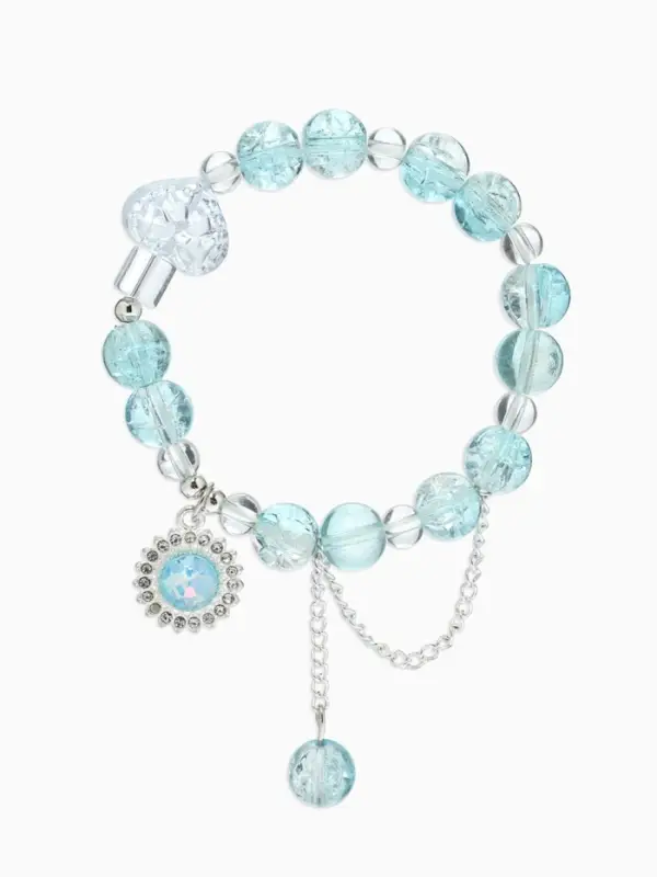 Браслет с подвесками "Сахарный" диск, сердечко, шар №10, цвет бело-голубой в серебре