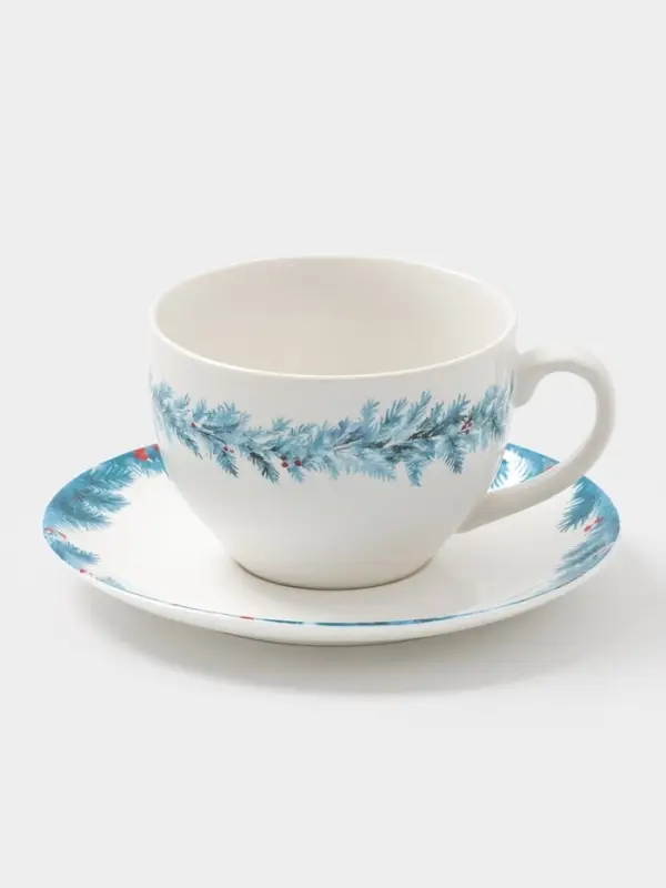 Чайная пара новогодняя «Зимний вечер», 2 предмета: чашка 210 мл, блюдце d=15 см, фарфор, белая Чайная пара новогодняя «Зимний вечер», 2 предмета: чашка 210 мл, блюдце d=15 см, фарфор, белая