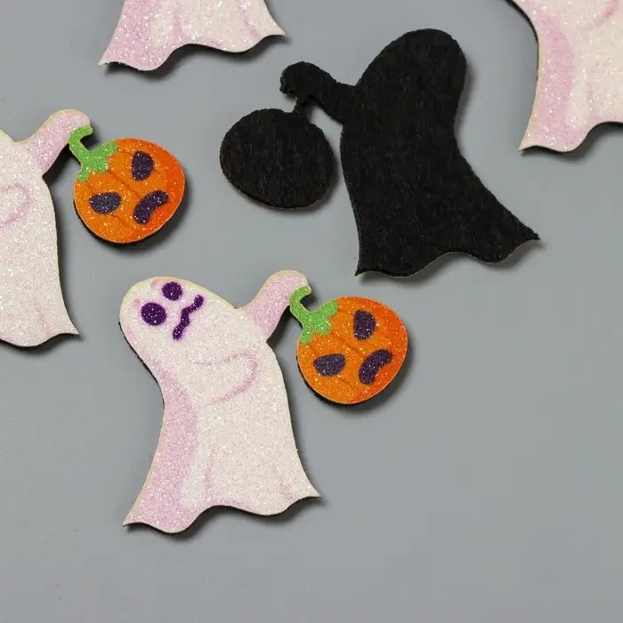 Декор для творчества войлок блеск Декор для творчества войлок блеск "Приведение с тыквой" 4,5х5 см