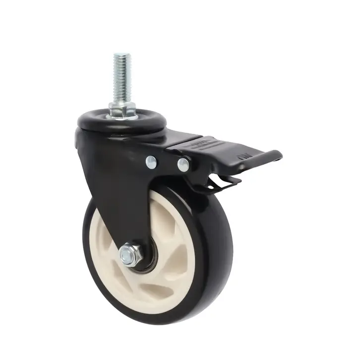 Колесо мебельное ТУНДРА, d=100 мм, поворотное, с футоркой 10&times;25 мм, с тормозом, черное