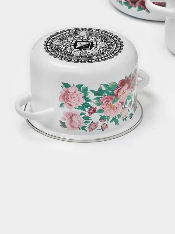 Набор эмалированных кастрюль &laquo;Армель&raquo;, 3 шт.: 2 л, 3 л, 4 л, индукция, белый, зелёный