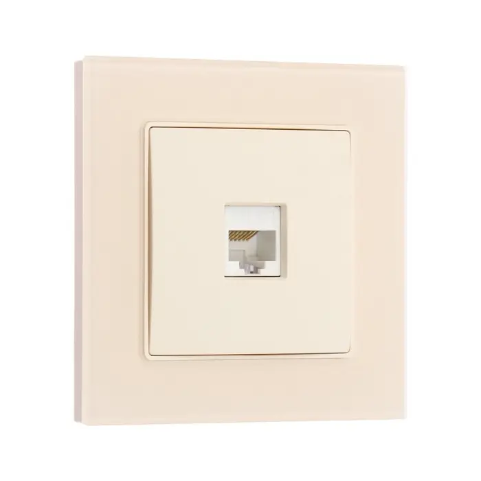 Розетка компьютерная TOT Matte Glass, стекло, скрытая, одноместная, бежевая