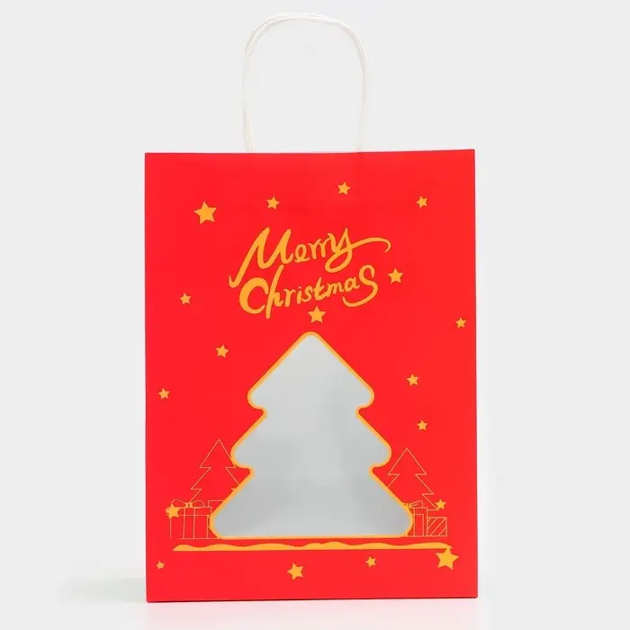 Пакет подарочный бумажный с окном «Ёлка» 30×22×14 см, крафт красный Пакет подарочный бумажный с окном «Ёлка» 30×22×14 см, крафт красный