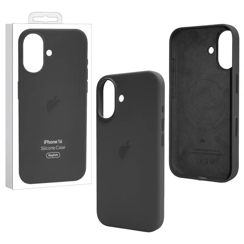 Чехол iPh 16 Silicon Case 100% ORG (MagSafe + анимация NFC Clear) c LOGO Black
