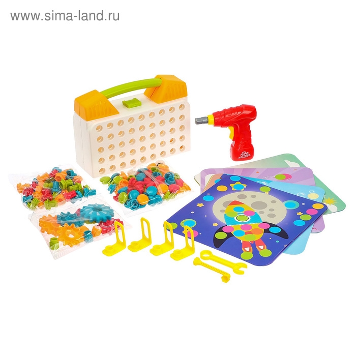 Конструктор винтовая мозайка «Пуговки шестеренки», 3 в 1, с шуруповертом, 147 деталей Конструктор винтовая мозайка «Пуговки шестеренки», 3 в 1, с шуруповертом, 147 деталей
