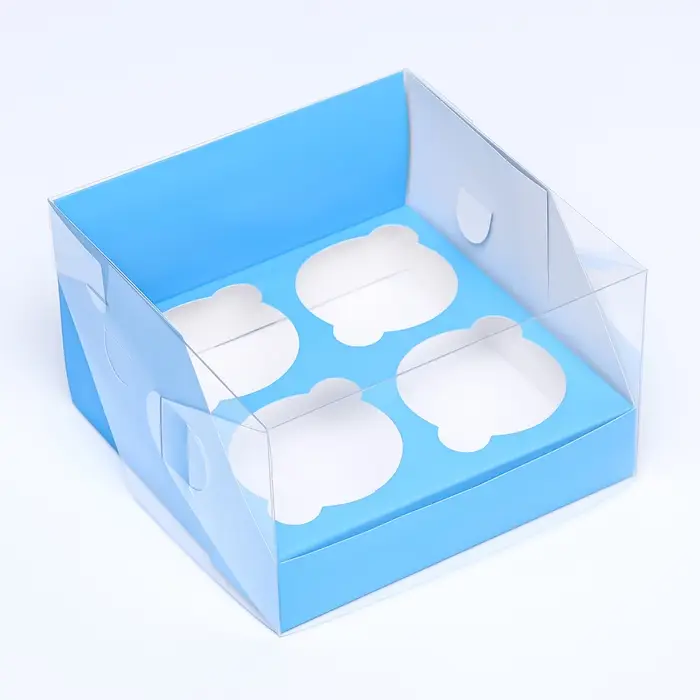 Коробка для 4 капкейков 16×16×10 см, голубая Коробка для 4 капкейков 16×16×10 см, голубая