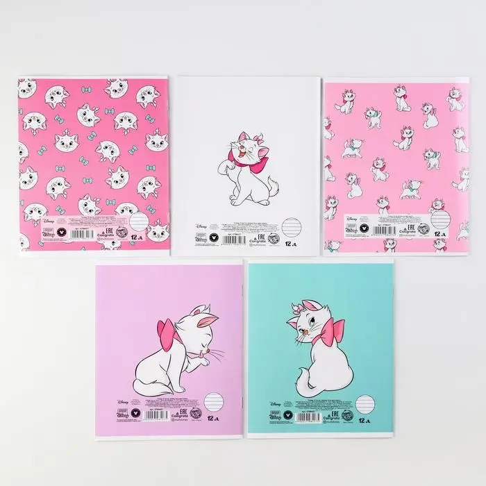 Тетрадь в линейку 12 листов, 5 видов МИКС, обложка мелованный картон, &laquo;Коты аристократы&raquo;