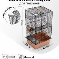 Клетка для грызунов &laquo;Пижон&raquo;, 42&times;30&times;65 см, 4 этажа, 2 домика, колесо, миска, бежевая