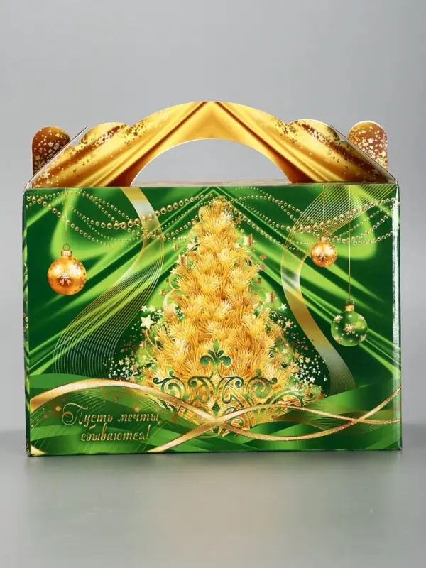 Подарочная новогодняя коробка «Праздничный шелк» в зеленом, 25×12×24 см Подарочная новогодняя коробка «Праздничный шелк» в зеленом, 25×12×24 см