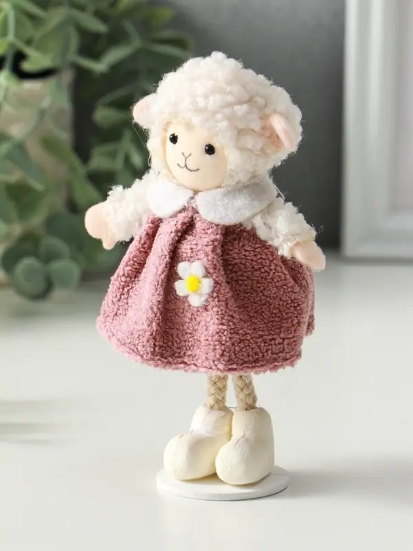 Сувенир п"Белая овечка в пыльно-розовом платье" 5х6,5х13 см