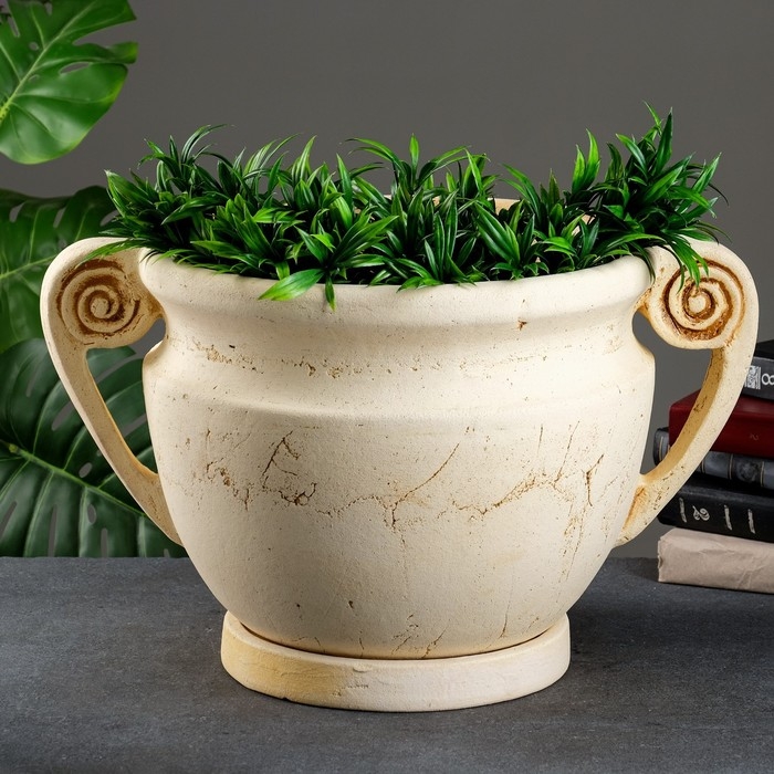 Фигурное кашпо  Фигурное кашпо "Крынка с ручками" слоновая кость, 21л / 51х28х36см