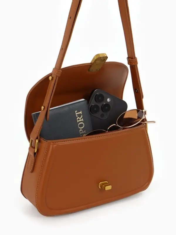 Сумка женская мессенджер TEXTURA на клапане, 23&times;6&times;13 см, коричневая