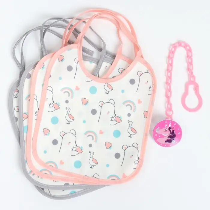 Набор детских слюнявчиков Крошка Я, 4 шт. + подарок, 20&times;17 см, цвет розовый, серый