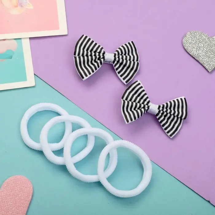 Набор для волос "Грета" (4 резинки, 2 зажима) полоски, чёрно-белый