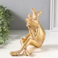 Сувенир полистоун "Принцесса-лягушка в короне" золото 19х9,3х16,5 см