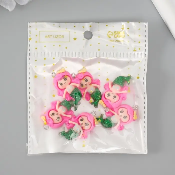 Подвеска для творчества пластик "Русалочка с розовыми волосами" 3,4х2,1х0,6 см