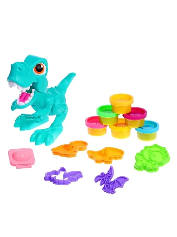 Набор для игры с мягким пластилином &laquo;Диномир&raquo;, 6 баночек с массой для лепки, 5 форм