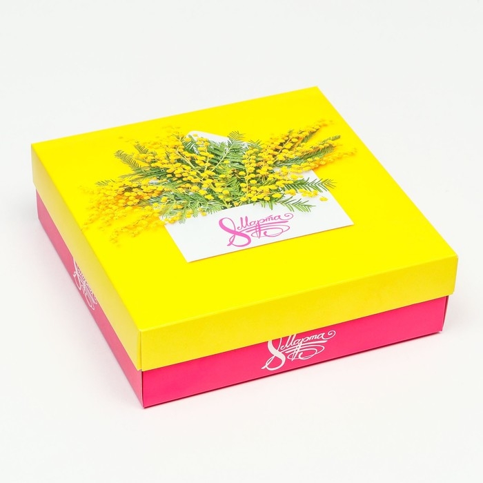 Коробка складная, Коробка складная, "Весенняя мимоза" 20 х 20 х 6 см