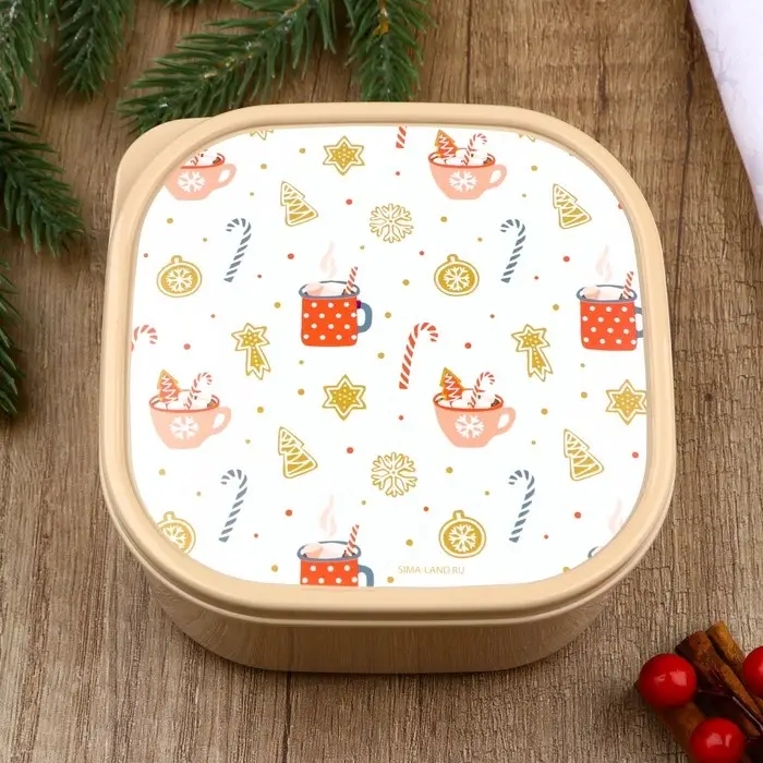Ланч-бокс новогодний «Угощения», 700 мл, бежевый