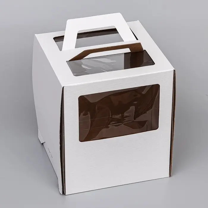 Коробка под торт 2 окна, с ручками, белая, 26&times;26&times;30 см