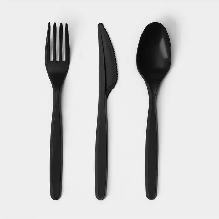 Набор пластиковых одноразовых столовых приборов «Элит», 5 предметов: вилка, ложка, нож, зубочистка, салфетка, 18 см, чёрный Набор пластиковых одноразовых столовых приборов «Элит», 5 предметов: вилка, ложка, нож, зубочистка, салфетка, 18 см, чёрный