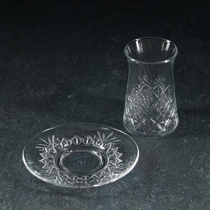 Набор чайный стеклянный, 12 предметов: 6 стаканов 160 мл, 6 блюдец d=12,3 см Набор чайный стеклянный, 12 предметов: 6 стаканов 160 мл, 6 блюдец d=12,3 см