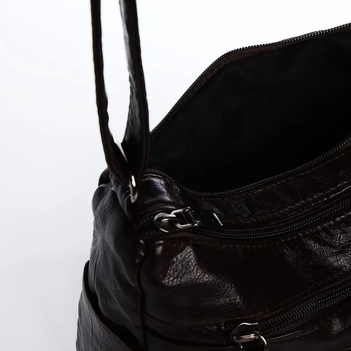 Сумка женская кросс-боди на молнии, 25&times;11&times;19 см, тёмно-коричневая