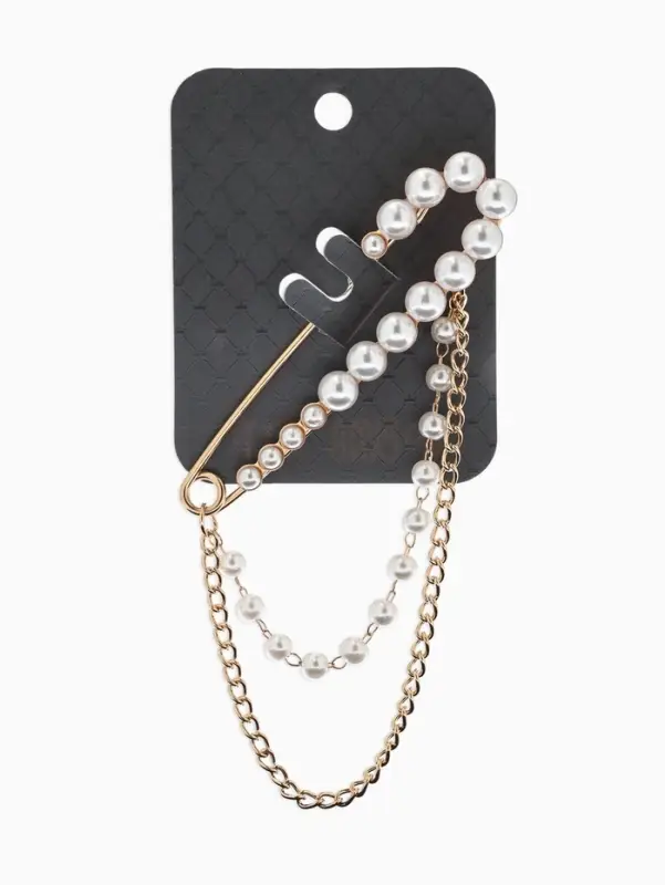 Булавка &laquo;Сияние&raquo; жемчуга, цепочка, L=7.5 см, цвет белый в золоте