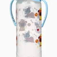 Бутылочка для кормления M&B &laquo;ТРЕНД. Песики&raquo;, классическое горло, с ручками, от 3 мес., 250 мл., цилиндр, голубой