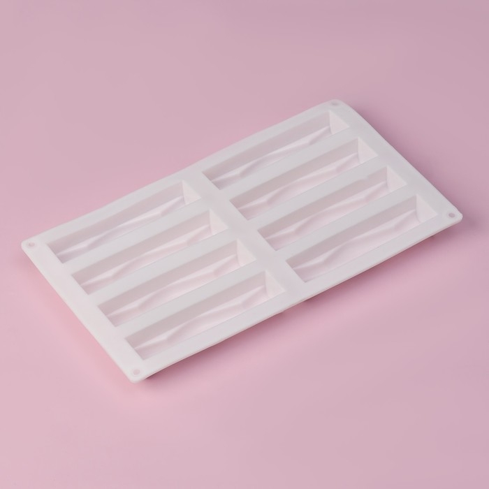 Форма для выпечки Доляна «Жгуты», силикон, 28,5×16,5×2,3 см, 8 ячеек (12×2,7×2,3см) , цвет белый Форма для выпечки Доляна «Жгуты», силикон, 28,5×16,5×2,3 см, 8 ячеек (12×2,7×2,3см) , цвет белый