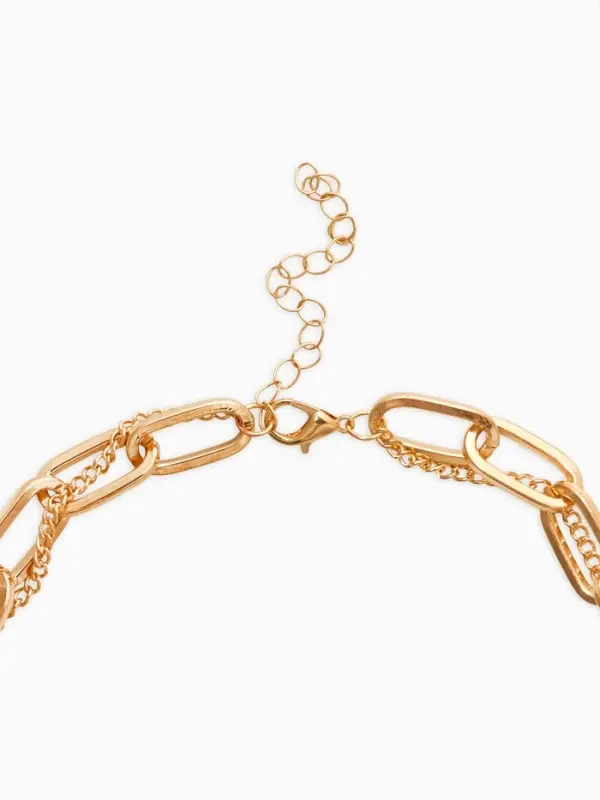 Кулон на цепочке крупное вытянутое звено 2 яруса "Сердечки", цвет золото