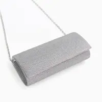 Сумка-клатч женская на магните, на серебристой цепочке, блестящая, светло-серебристая
