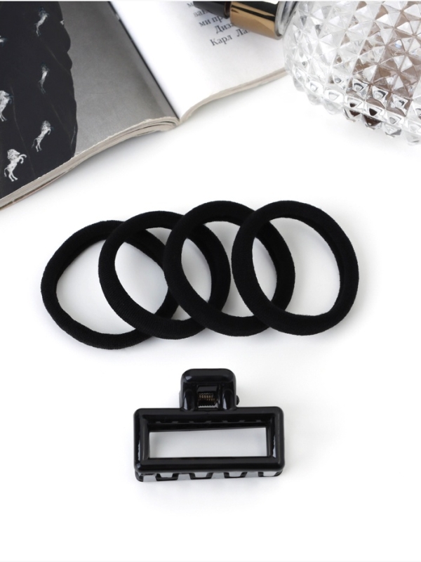 Набор для волос «Вивьен», 4 резинки 5.5 см, краб 4.5 см, классика, чёрный Набор для волос «Вивьен», 4 резинки 5.5 см, краб 4.5 см, классика, чёрный