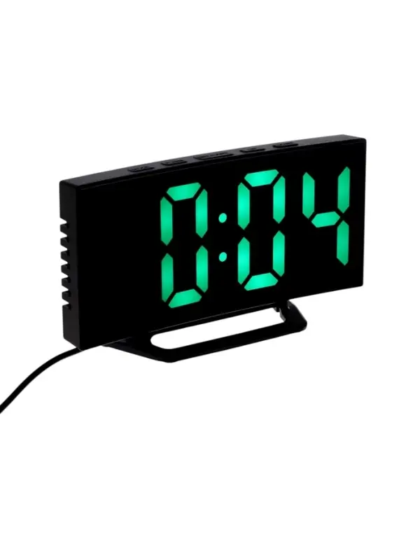 Часы-будильник электронные настольные, термометр, календарь, USB, 15*8 см, зеленые цифры